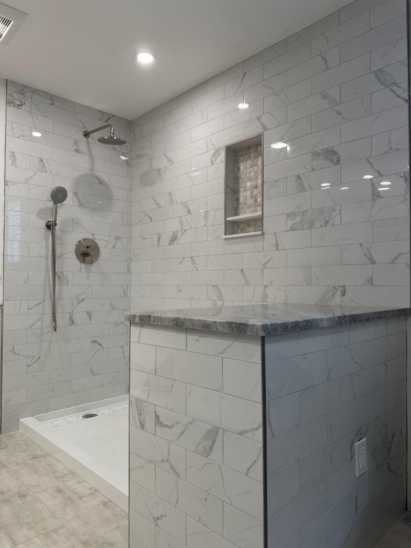 Elegant Marble-Effect Shower