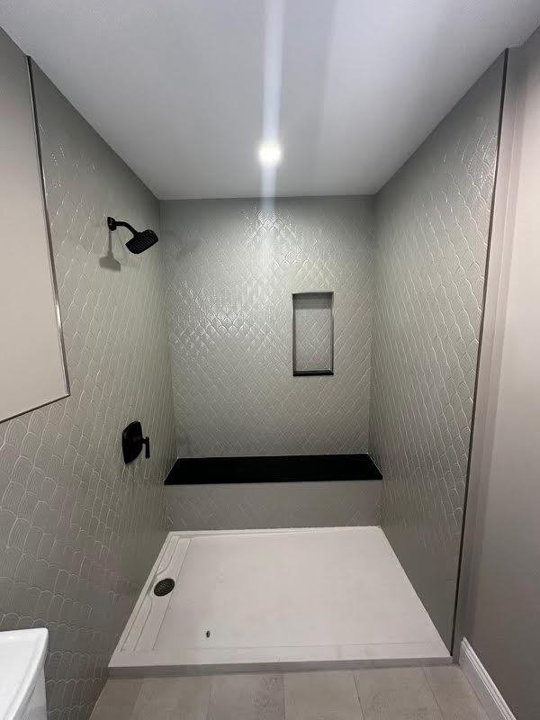 Modern Shower with Scallop Tiles